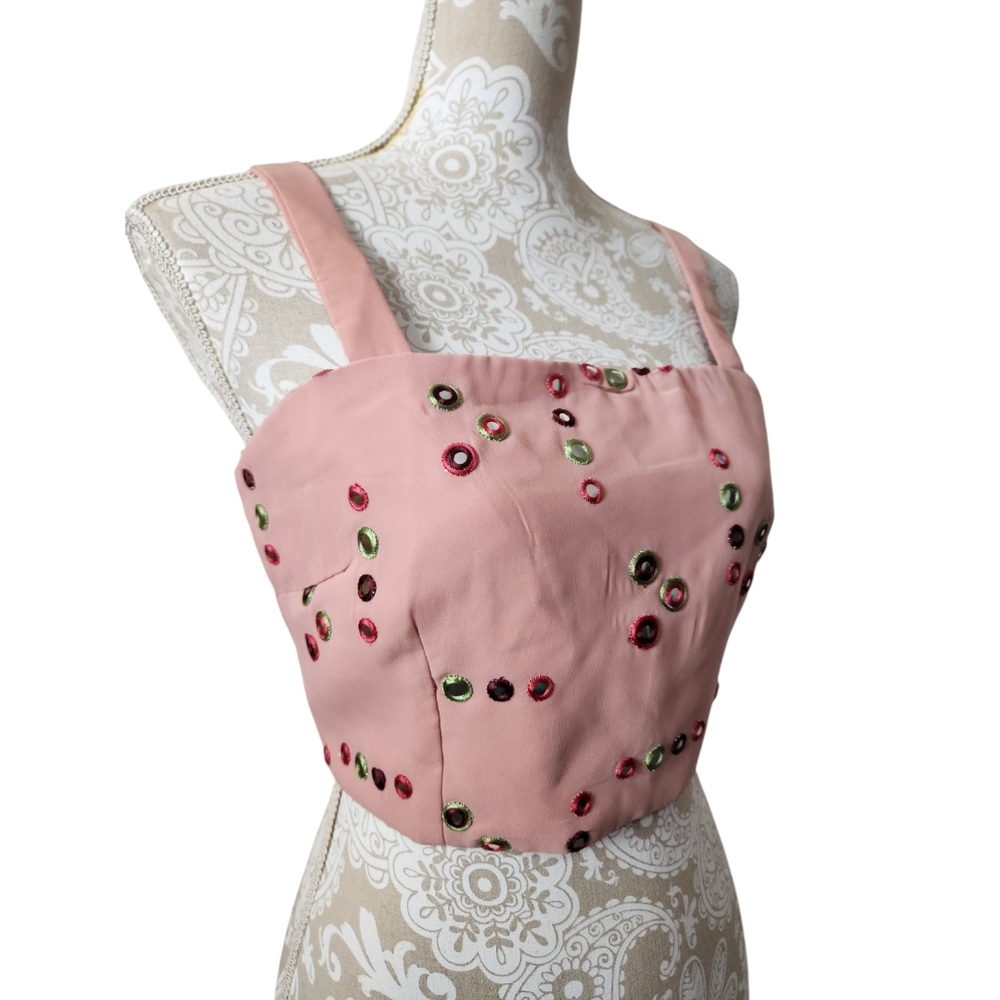 Indya Rose Pink Mirror Work Crop Top Size Large